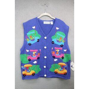 Belle Pointe Vtg. Hand Woven Embroidered Sweater Vest-NWT-Size XL-Golf